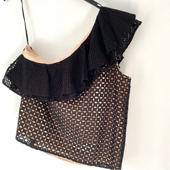 J. Crew Black Nude One Shoulder Ruffle Blouse Top NWTS size 10 - Picture 5 of 7